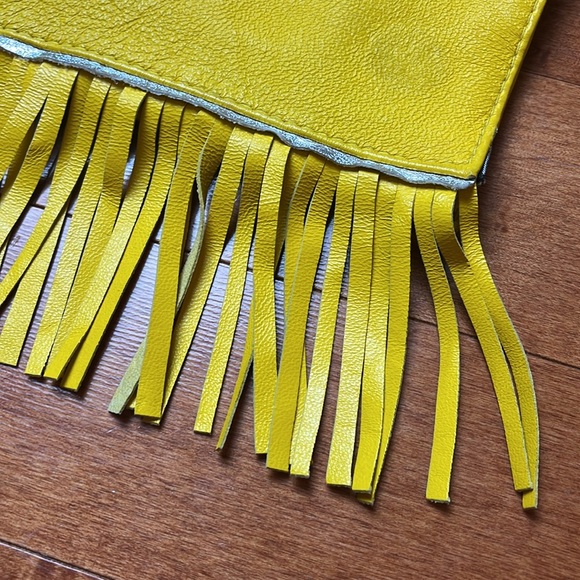 Yellow Leather Fringe Clutch! - Picture 3 of 7